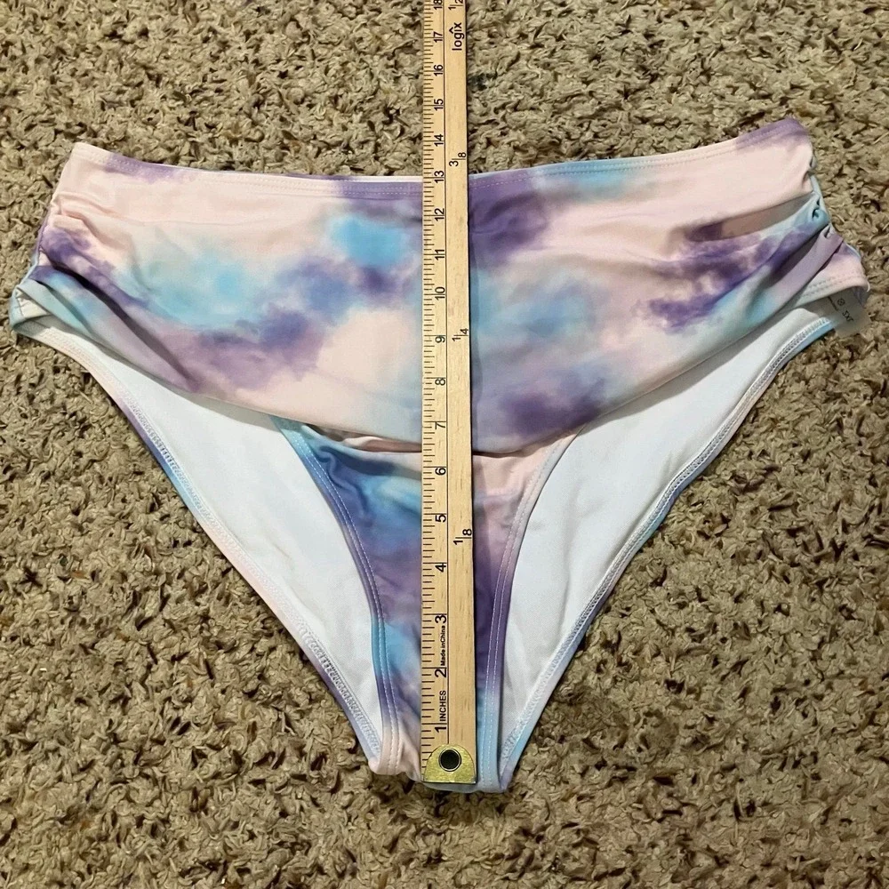 Tie Dye Pink Blue Purple‎ Roushed Bikini Swimsuit Bottoms Women's 2XL